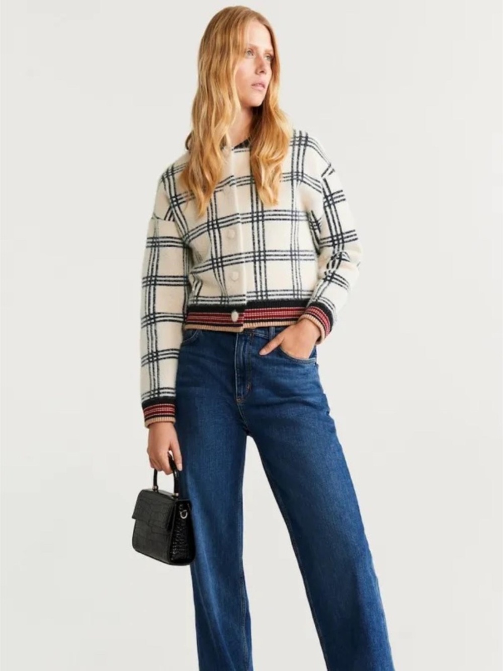 Mango Textured Check Cardigan Jacket - Picture 8 of 8
